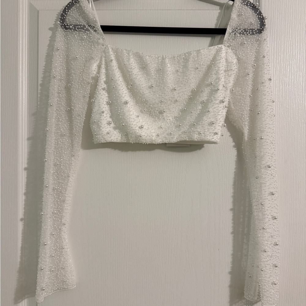 White Beaded Pearl Crop Top